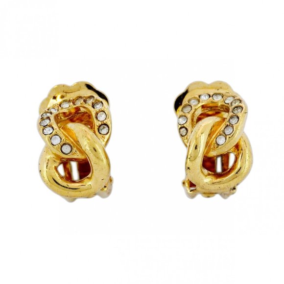 Christian Dior Earrings, GP Plated, Rhinestone, Gold, Women's - Picture 1 of 6